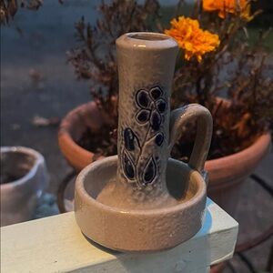 Handcrafted Ceramic Candle Holder with Floral Design
